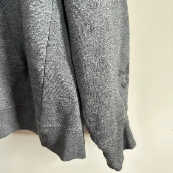 Utility Mens MEDIUM Skull Crossbones Hoodie Vintage Y2K Skater Goth Baggy Grey - Picture 5 of 11